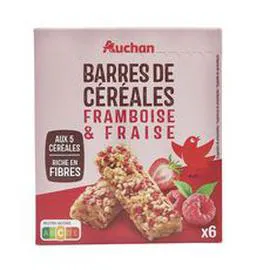 AUCHAN Crousty barres de céréales à la framboise et à la fraise 108g