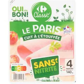 CARREFOUR CLASSIC' Jambon Le Paris à l'étouffée s/nitrite 4x35g