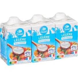 CARREFOUR CLASSIC' Spécialité laitière légère semi-épaisse 3x20cl