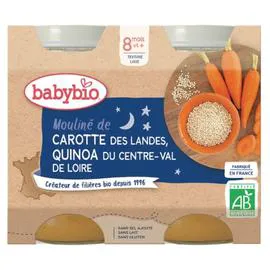 BABYBIO Petit pot bébé dès 8 mois, carotte quinoa 2x200g