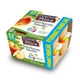 CHARLES & ALICE Compote pomme sans sucres ajoutés 8x100g