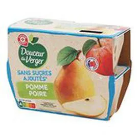 MARQUE REPÈRE, DOUCEUR DU VERGER Dessert fruitier pomme poire s/sucre 4x100g