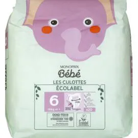 MONOPRIX BÉBÉ Culotte Ecolabel Taille 6, et + 1kg