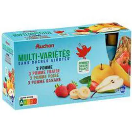 AUCHAN Gourdes pomme fraise poire banane sans sucres ajoutés 12x90g