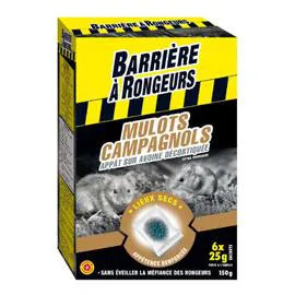 BARRIERE A RONGEURS Anti rats et souris mulots - campagnols - appât sur avoine décortiquée 6x25g