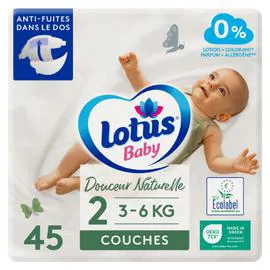 LOTUS BABY Couches bébé taille 2 : 3 - 6kg douceur naturelle x45