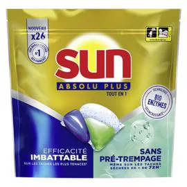 SUN Capsules Lave Vaisselle tout en 1 sans Pré-Trempage x26