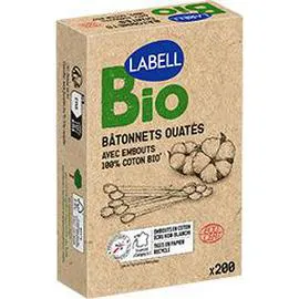 LABELL BIO Bâtonnets ouatés avec embouts 100% coton BIO x200