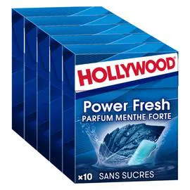 HOLLYWOOD Chewing-gum à la menthe forte sans sucres Power Fresh - 5x10 70g