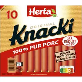 HERTA, KNACKI Saucisses 100% Pur Porc sel réduit 350g