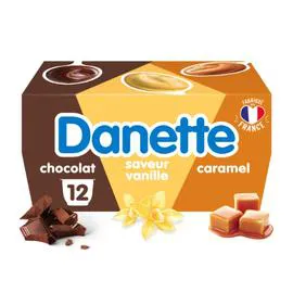 DANONE, DANETTE Crème dessert chocolat caramel vanille 12x115g