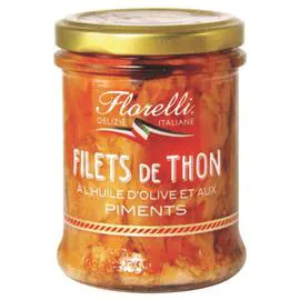 FLORELLI Filets de thon huile d'olive piments 140g