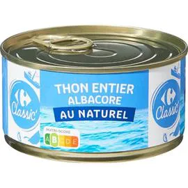 CARREFOUR CLASSIC' Thon entier Albacore au naturel 140g