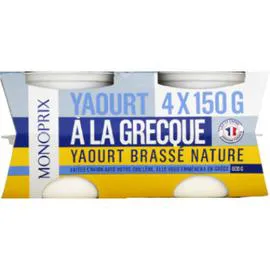 MONOPRIX Yaourt brassé à la grecque nature 4x150g