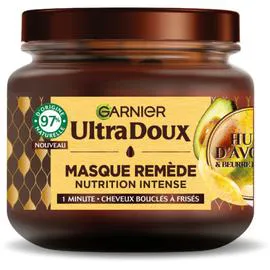 GARNIER, ULTRA DOUX Masque Cheveux Remède Nutrition Intense Cheveux Bouclés Avocat Karité 340ml