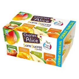 CHARLES & ALICE Compote aux fruits sans sucres ajoutés 16x100g