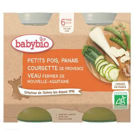 BABYBIO Petit pot bébé dès 6 mois, petits pois panais veau 2x200g