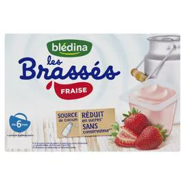 BLÉDINA Dessert lacté bébé dès 6 mois à la fraise Les Brassés 6x95g