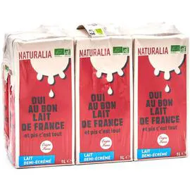 NATURALIA Lait Demi-Ecrémé Origine France 6x1l