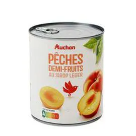 AUCHAN Pêches demi-fruits au sirop léger 475g