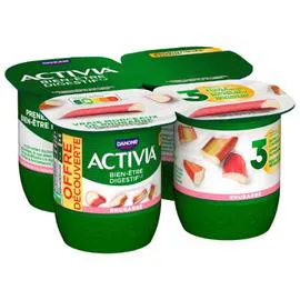 DANONE, ACTIVIA Yaourt aux fruits bifidus rhubarbe 4x125g