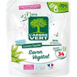 L'ARBRE VERT Recharge lessive liquide savon végétal 1,53l