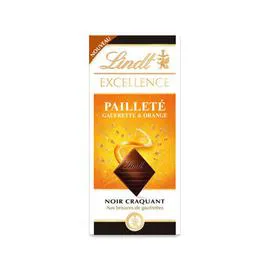 LINDT Excellence Chocolat Noir Craquant Pailleté  Gaufrettes & Orange 100g