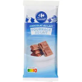 CARREFOUR CLASSIC' Chocolat lait fourré lait 2x100g