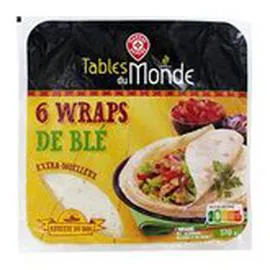 MARQUE REPÈRE, TABLES DU MONDE Wraps de blé nature - x6 370g