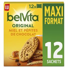 LU, BELVITA Biscuits petit déjeuner au miel et aux pépites de chocolat Original 650g