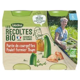 BLÉDINA, LES RECOLTES BIO Petit pot bébé purée de courgettes poulet fermier thym - dès 6 mois 2x200g