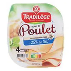 MARQUE REPÈRE, TRADILÈGE Blanc de poulet Tranché en sel réduit x4 160g