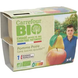CARREFOUR BIO Compote bio pomme poire s/sucres ajoutés 4x100g