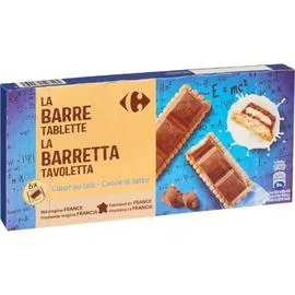 CARREFOUR Biscuits barres tablette fourrées lait 6x20,8g