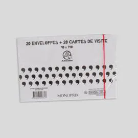 MONOPRIX Maison 20 Cartes Bristol 9X14Cm + 20 Enveloppes l'unité