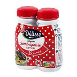  Crème semi-épaisse UHT Délisse Entière - 30% MG 2x25cl