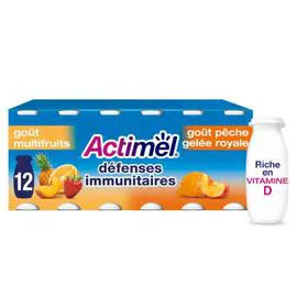 DANONE, ACTIMEL Yaourt à boire multi-fruits et pêche gelée royale 12x100g