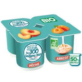LES 300 & BIO Yaourt abricot pêche brassé Bio 4x125g