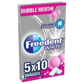 FREEDENT, WHITE Chewing-gum sans sucres goût Bubble Menthe 5x70g