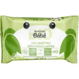 MONOPRIX BÉBÉ Bio Lingettes Débarbouillantes 3X10 l'unité