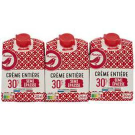 AUCHAN Crème semi-épaisse entière 30% MG UHT 3x20cl