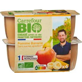 CARREFOUR BIO Compote bio pomme banane s/sucres ajoutés 4x100g