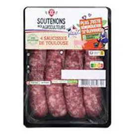 MARQUE REPÈRE, SOUTENONS NOS AGRICULTEURS Saucisses de Toulouse x4 400g