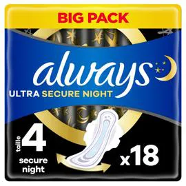 ALWAYS, ULTRA Serviette Hygiénique Avec Ailettes Secure Night Taille 4 x18