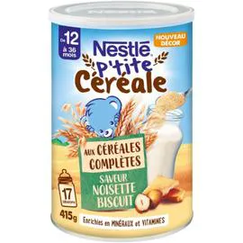 NESTLÉ, P'TITE CÉRÉALE Céréales aux céréles complètes saveur noisette biscuit 415g