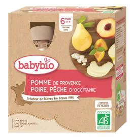 BABYBIO Compotes bébé dès 6 mois, pomme poire pêche 4x90g