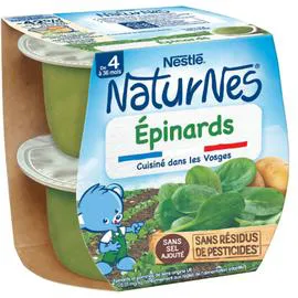 NESTLÉ, NATURNES Petit pot bébé dès 4/6 mois, épinards 2x130g