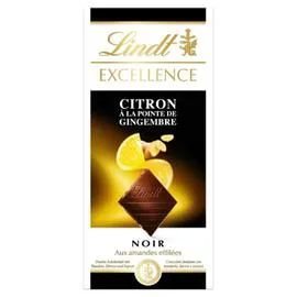 LINDT, EXCELLENCE Tablette de chocolat noir Citron Gingembre 100g