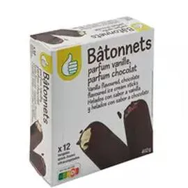 AUCHAN, POUCE Bâtonnets glacés vanille et chocolat x12