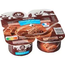 CARREFOUR CLASSIC' Mousse chocolat au lait 4x60g